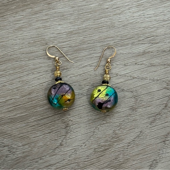 unbranded Jewelry - Gold and Purple Dainty Earrings with Swirled Beads